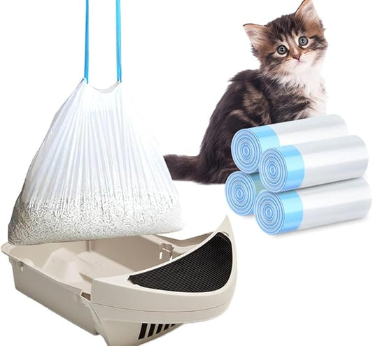 80 Pack Cat Litter Bags with Drawstring, Compatible with Litter-Robot 3/4 Heavy Duty Cat Litter Box Liners Waste Bags Replacement
