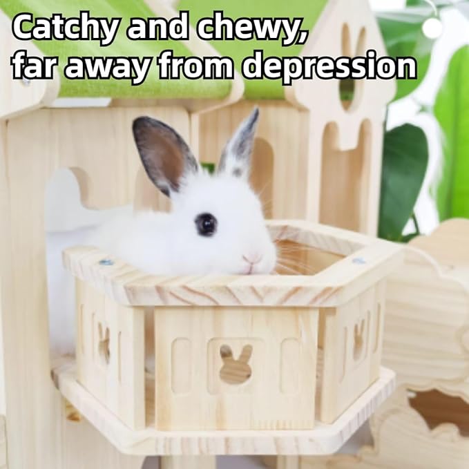 Wooden Guinea Pig Hideout, Bunny Houses and Hideouts Climbing Toys, Hamster Maze, Small Animal Accessories for Rabbit, Chinchilla, Rat, Mice, Gerbil (Combinations 13)