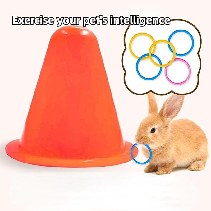 Rabbit Training Ring Toy, Rabbit Interactive Toy, Bunny Educational Toys with 5 Rings, Stacking Color Rings Random Color (Yellow)