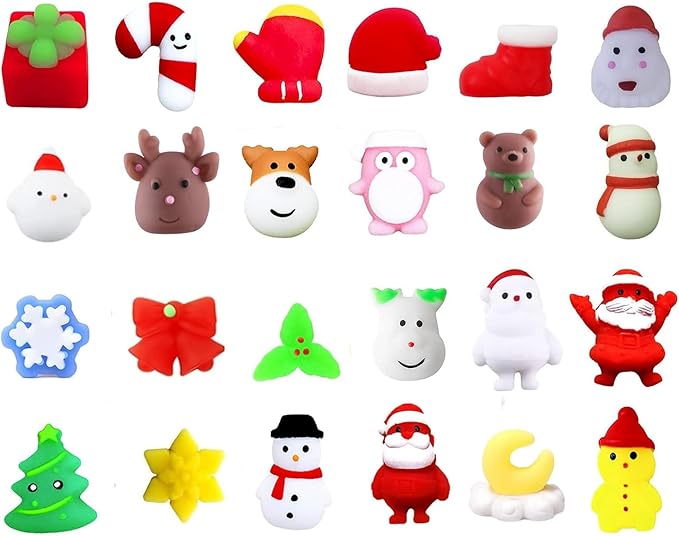 24Pcs Christmas Mochi Squishy Toys for Kids Girls Boys Toddlers Party Favors Stocking Stuffers Gifts