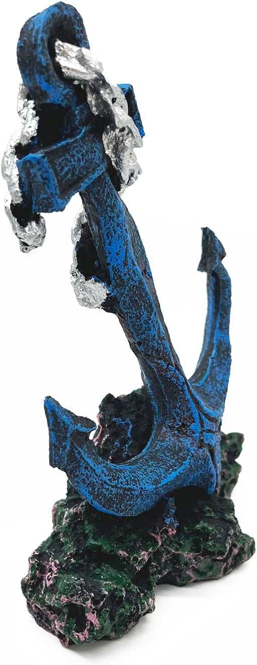 J-star Resin Anchor Aquarium Decor, Blue Nautical Fish Tank Ornament