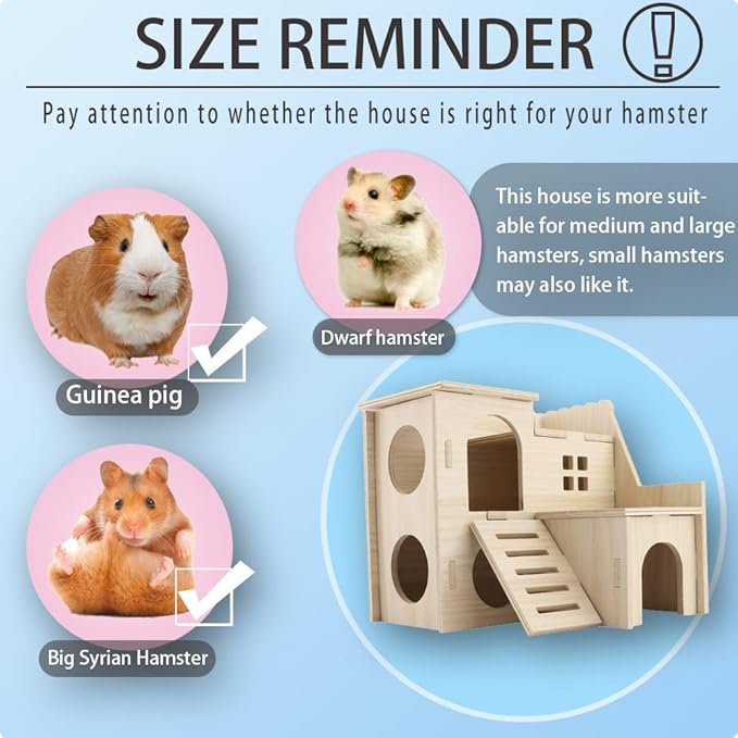 kcrygogo Large Hamster Maze Wood House Fun Slide House Double-Decker Hut Chew Toys for Bigger Syrian Hamsters Dwarf Gerbil Mouse Mice Rat Small Animals