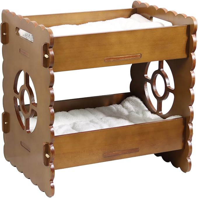 Wooden Cat Bed,Elevated Cat Bed Furniture,Cat Bunk Beds for 2 Indoor Cats,Wood Cat Condo with Mattress,Protect Cat's Hip Joint,All Seasons,Sturdy and Durable(19.7"x15"x19.2",Brown)