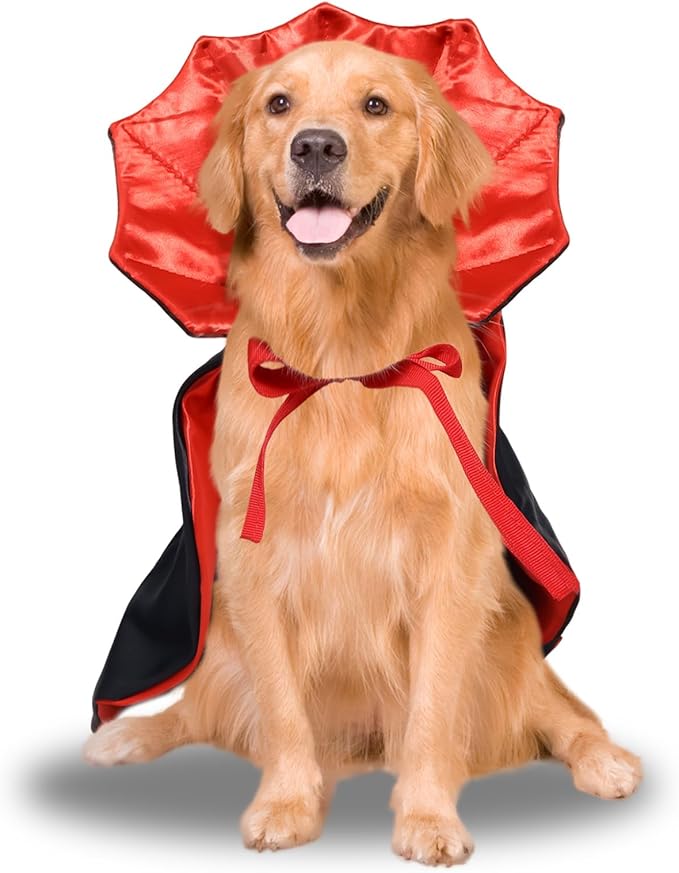 ROSAUI Halloween Pet Vampire Cape – 19.69″ Adjustable Red & Black Costume for Medium Dogs (Beagle, Shiba Inu, French Bulldog) Spooky Outfit with Stand-Up Collar (M Size)