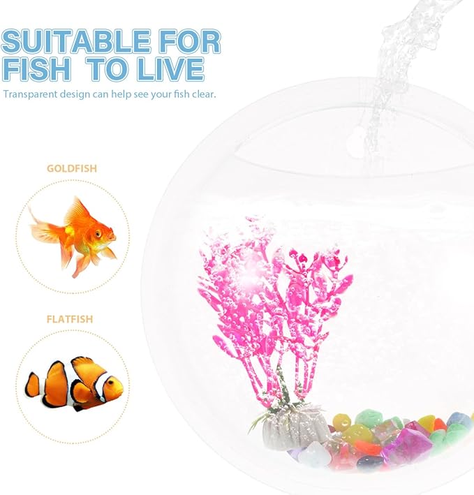 Balacoo 16.5 Inch Wall Hanging Fish Aquarium Acrylic Fish Tank Wall Decor Space-Saving Design Random Plant Color