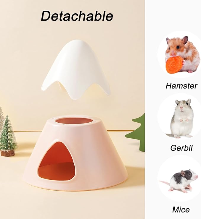 Hamster Hideout, Snowy Mountain Shape Hamster Hide House,Cute Small Animal Habitat Hideaway Hut for Syrian Hamsters, Mice, Gerbils, Rats (Pink)