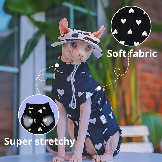 Sphynx Cat Clothes, Hairless Cat Shirt, Soft Stretchy Sweater for Cats, Breathable Cat Daily Outfit, Cat Pullover for Cornish Rex, Devon Rex (Black, XXL (8.5-12lbs))