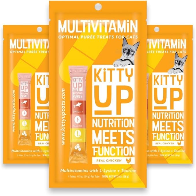 Lickable Cat Treats - All Natural Chicken Puree Tubes with Lysine & Taurine | Grain-Free Wet Treats for Indoor Cats & Kittens (12 Pack)