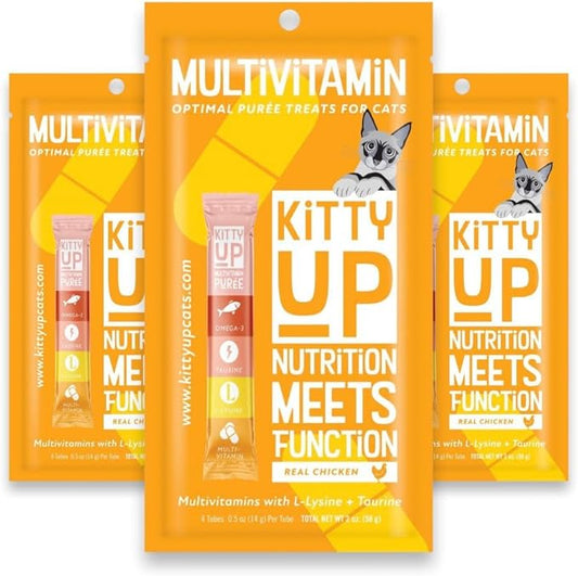 Lickable Cat Treats - All Natural Chicken Puree Tubes with Lysine & Taurine | Grain-Free Wet Treats for Indoor Cats & Kittens (12 Pack)