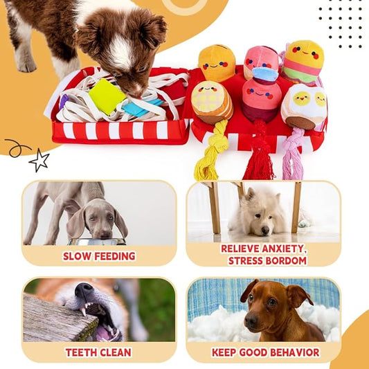 Puppy Toys - Interactive Squeaky Snuffle Hide & Seek Tug Rope Plush Toys for Small Medium Dogs - Natural Foraging Nose Work Boredom Relief
