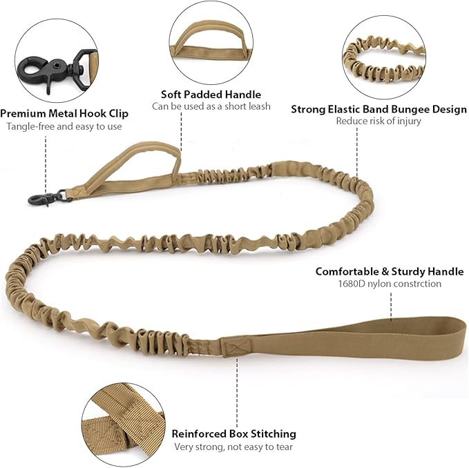 Tactical Dog Collar and Leash Set Heavy Duty Military Dog Collar with Handle and Metal Buckle for Medium and Large Dogs (Brown, XL)