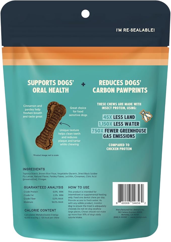 Jiminy's Dental Chews for Dogs, Cinnamon Flavor, Scientifically Proven to Improve Oral Health, Dental Bones Clean Teeth, Fight Bad Breath, and Removes Plaque and Tartar, Small, 20ct (Pack of 1)