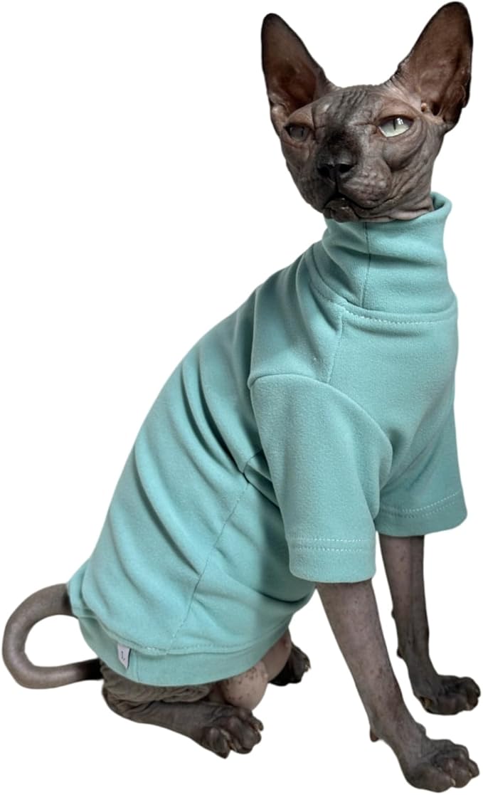 Sphynx Cats Solid Warm Fleece Shirt Cat Turtleneck Undershirt Thermal Hairless Cat Clothes for Sphynx, Devon, Cornish Cat Clothes and Small Kitten and Dogs (Haze Blue, X-Large)