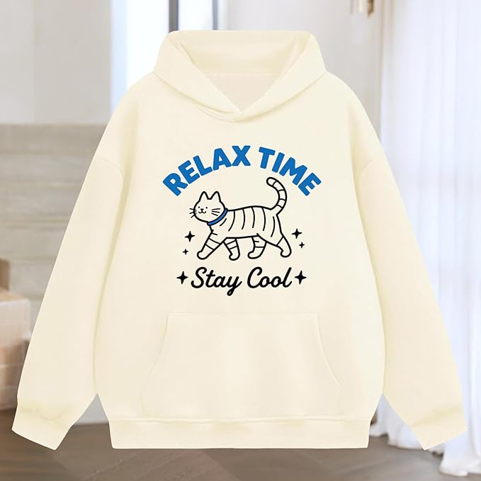 Oversized Hoodies for Women 2025 Trendy Cute Dog Cat Print Sweatshirts Hooded Pullover Tops with Kangaroo Pocket