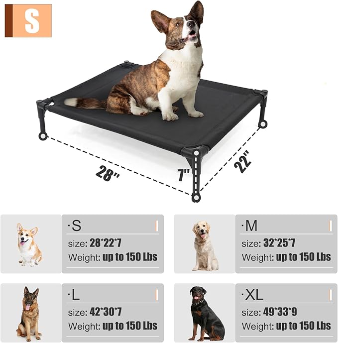 Elevated Dog Bed for Small Dogs, Raised Dog Cot Fits Up to 150 LBs, Heavy Duty Pet Cots with Durable Supportive Teslin Recyclable Washable Mesh, Indoor & Outdoor Pet Bed, Brown