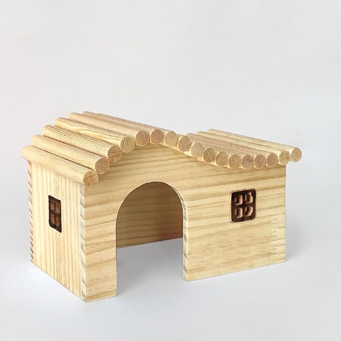 Guinea Pig Wood Hideout Hut with Window Small Animal Wooden House for Rat Chinchilla Hedgehog Hamster Rabbit Bunny (Medium)