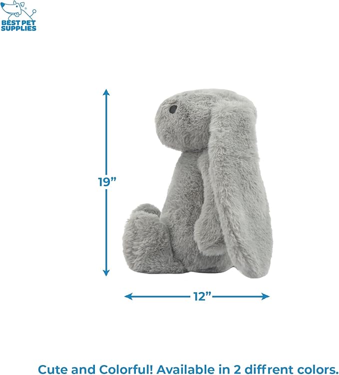 Best Pet Supplies Interactive Squeaky Dog Chew Toy, Ideal Dog Toys for Chewers, Small, Medium & Large Dogs, and Fetch Lovers - Bunny (Gray), Large