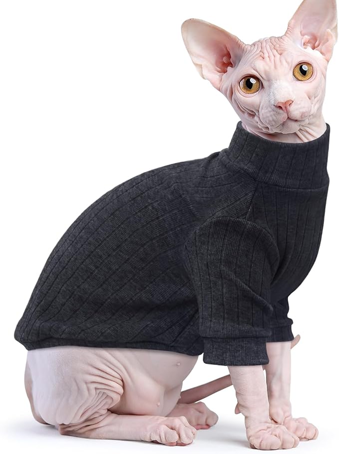 Idepet Sphynx Hairless Cats Sweater Shirt Kitten Soft Puppy Clothes Pullover Cute Cat Pajamas Jumpsuit Cotton Apparel Pet Winter Turtleneck for Cats and Teacup Chihuahua Small Dogs(Black,M)