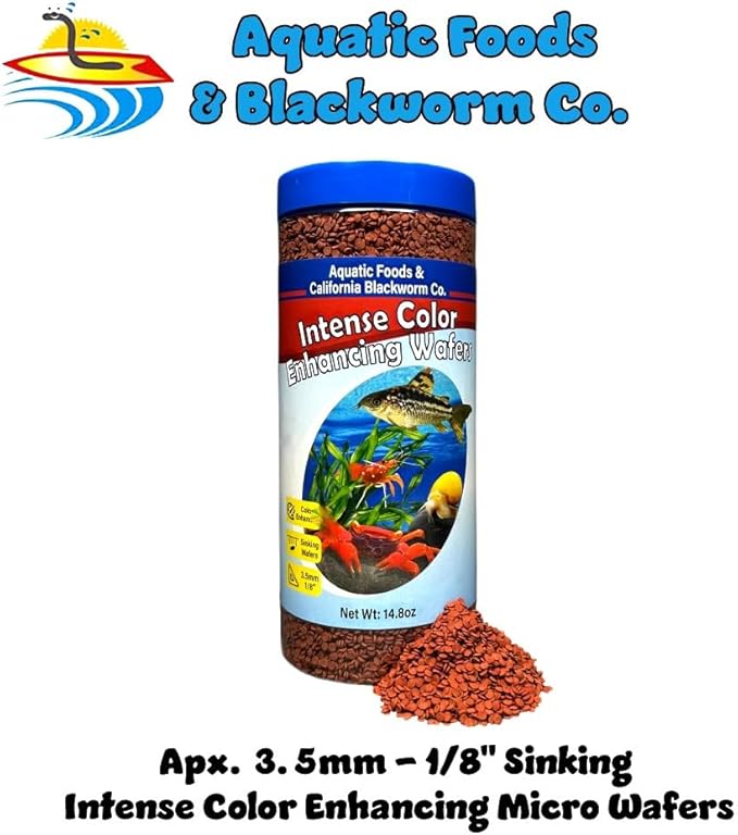 Aquatic Foods Inc. 3.5mm - 1/8" Micro Sinking Color Enhancing Wafers for Bottom Fish, Plecos, Catfish, Shrimp, Snails, Crabs, Call Tropical Fish, 4-Type Wafer & 12-Type Pellet Mix Included..1-lb 4oz