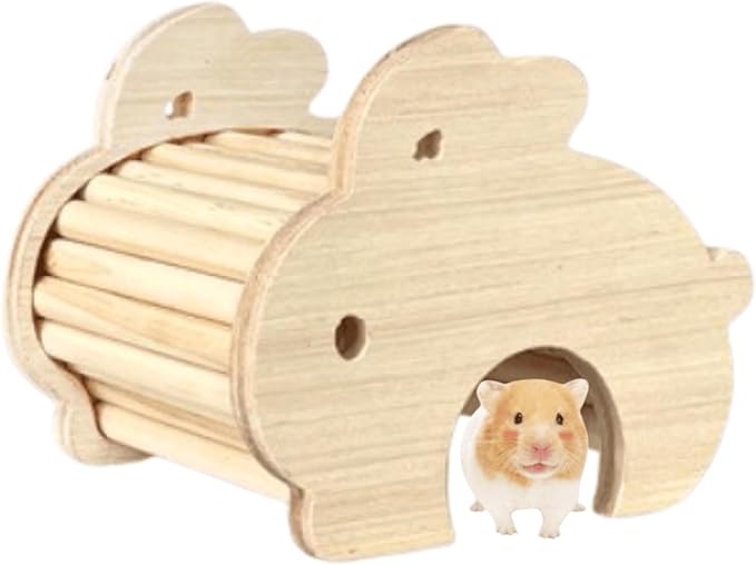 Hamster Wooden Hideout House Natural Wood Pet Rats Climbing Play Hut Hideaway Room for Small Chicken Hedgehogs Chinchilla Habitat Pet Cage Accessories (C)