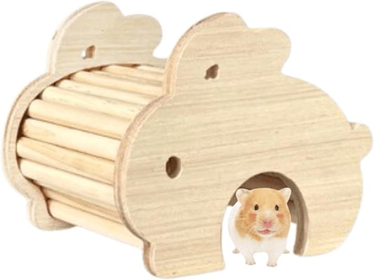 Hamster Wooden Hideout House Natural Wood Pet Rats Climbing Play Hut Hideaway Room for Small Chicken Hedgehogs Chinchilla Habitat Pet Cage Accessories (C)