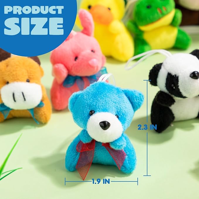 JOYIN 72 Pack Mini Animal Plush Toy Assortment (72 Units 3" Each),Bulk Stuffed Animals Party Favors for Kids, Small Animals Plush Keychain Decoration, Carnival Prizes, Halloween Party Favors