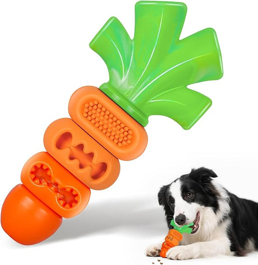 Dog Toys for Aggressive Chewers Bacon Flavored: 7" Tough Dog Chew Bone, Hard Nylon & Rubber Teeth Cleaning Toy, Carrot-Shaped Dog Chew Toy for Large Medium Breed 20-70lbs