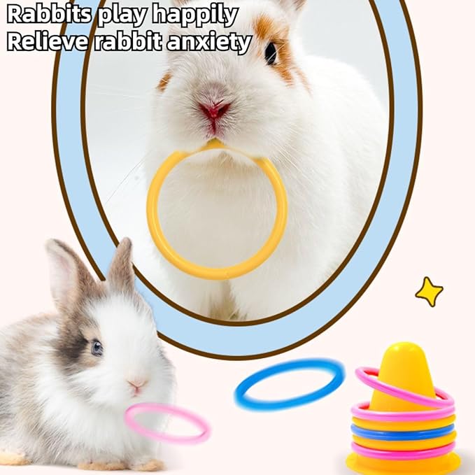 Rabbit Training Ring Toy, Rabbit Interactive Toy, Bunny Educational Toys with 5 Rings, Stacking Color Rings Random Color (Green)