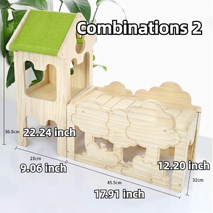 Wooden Guinea Pig Hideout, Bunny Houses and Hideouts Climbing Toys, Hamster Maze, Small Animal Accessories for Rabbit, Chinchilla, Rat, Mice, Gerbil (Combinations 2)