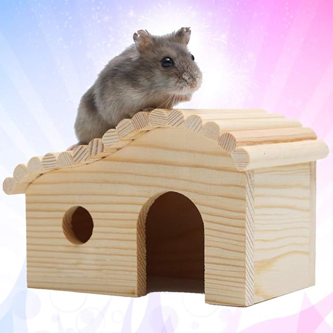 balacoo Wooden Hut Hideout for Hamsters Natural Solid Nesting House Entrance Small Habitat for Pet Promotes Chewing Instincts and Exploration