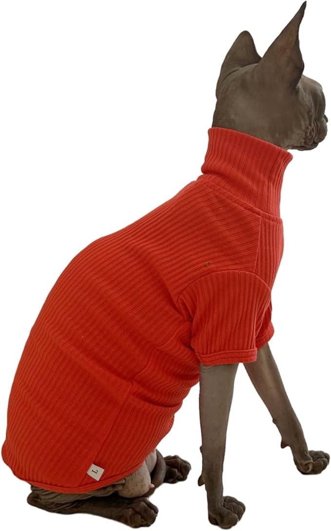 Sphynx Cats Shirt Cat Turtleneck Cotton Sweater Pullover Kitten T-Shirts with Sleeves Cat Pajamas Jumpsuit for Sphynx Cornish Rex, Devon Rex, Peterbald (Sunset, Medium (Pack of 1))