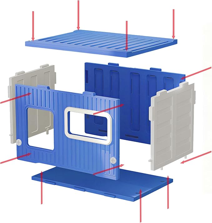 Plastic Cat House for Outdoor Indoor Use, Stackable Feral Cat Shelter Indoor Cat House Weatherproof Waterproof Elevated, with 2-Sided Cushion (Blue White)