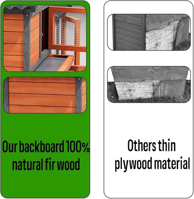 Chicken Coop,Wooden Duck House Outdoor Indoor,Hen House Poultry Quail Cage with Waterproof, Run, Elevated Retreat, Ramp, Door (Brown)