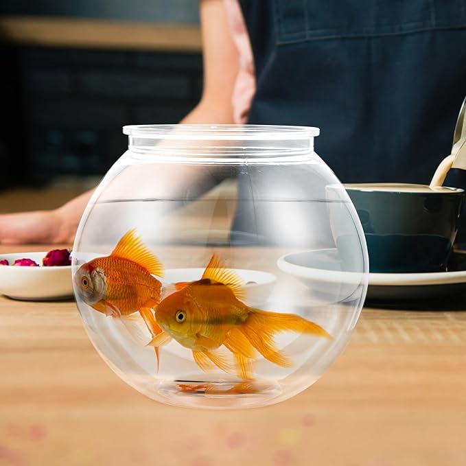 Plastic Fish Bowl, Aquarium Fish Tank Round Goldfish Tank Betta Fish Bowl Plant Holder Impact-Resistant Plastic for Betta Fish Aquarium, Home décor and Party Drinks (7" x 6.7" x 4")