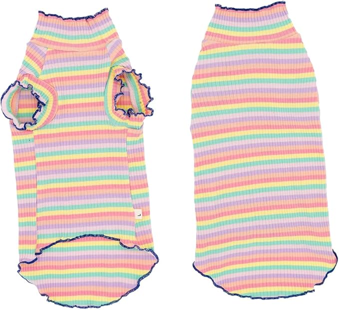 Sphynx Cat Clothes, Hairless Cat Shirt, Soft Stretchy Sweater for Cats, Breathable Cat Daily Outfit, Cat Pullover for Cornish Rex, Devon Rex (Rainbow Stripe, XL (6.5-8.5lbs))