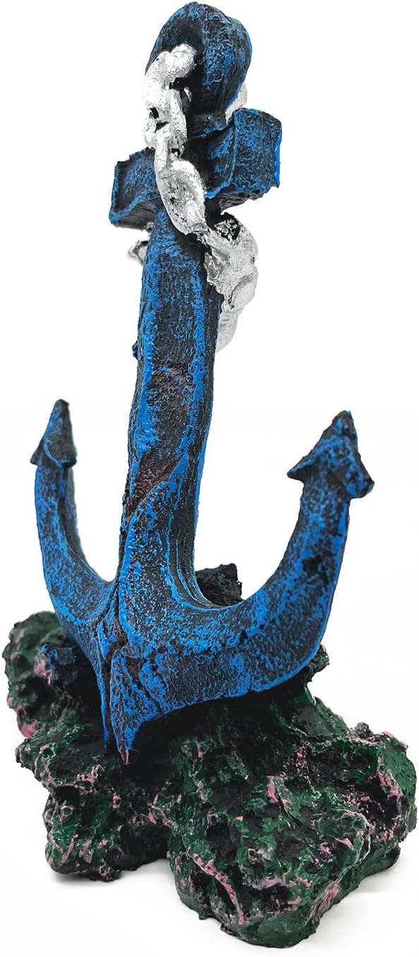 J-star Resin Anchor Aquarium Decor, Blue Nautical Fish Tank Ornament