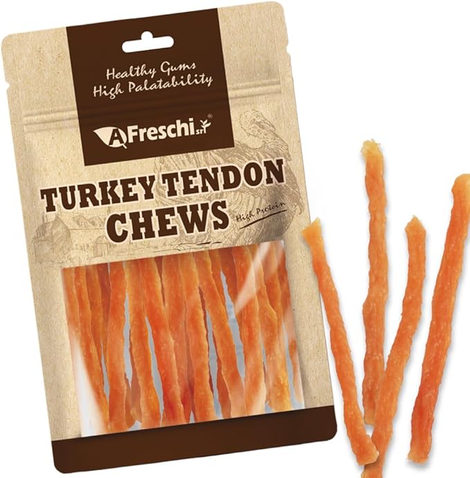 AFreschi Soft Turkey Tendon & Pumpkin Strip 3.5 oz, USA-Sourced Turkey Tendon, Dog Treats for Soft Series, All Natural Human Grade Dog Treat, Suitable for Training chew, Rawhide Alternative