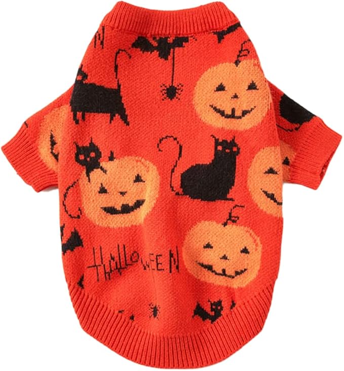 NACOCO Dog Halloween Pumpkin Sweater Pet Clothes Cat Knitwear Apparel Holiday Party Halloween Warm Puppy Clothes Kitty Clothes(L)