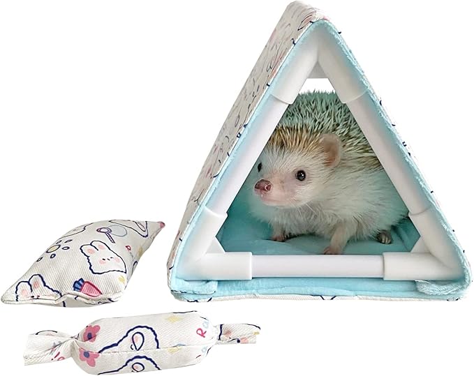 Portable Multi-Function Small Animal Bed Tents House Cave Habitat Hideout with Hidey Curtain for Hamster/Mice/Gerbil Rats/Hedgehog Nest Cushion Beds 2 Pillows