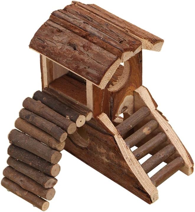 Wontee Hamster Wood House Hideout Hut for Dwarf Hamsters Mice Small Gerbils (C- Hamster House)