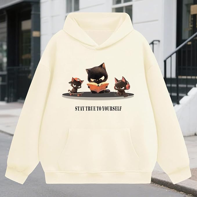 Oversized Hoodies for Women 2025 Trendy Cute Dog Cat Print Sweatshirts Hooded Pullover Tops with Kangaroo Pocket