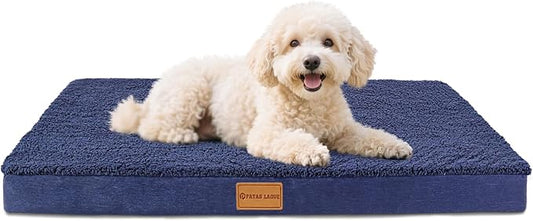 Patas Lague Orthopedic Dog Bed for Small Dogs 20''X15'', Soft Waterproof Egg Crate Foam Small Pet Crate Beds Mat with Removable Washable Cover and Non-Slip Bottom, Navy Blue