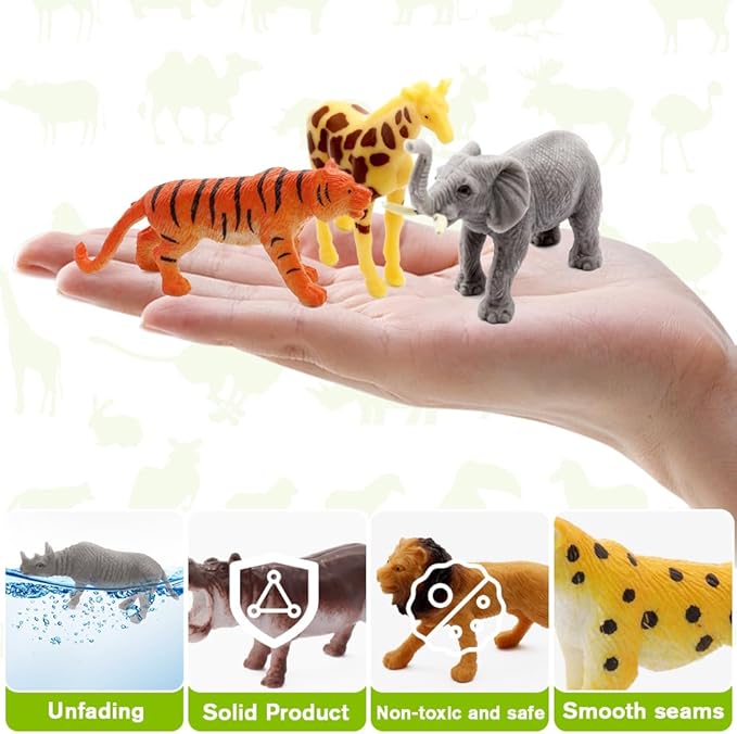 12 pcs Realistic Wild Jungle Animals Figurines Toys,Plastic African Jungle Animals Playset for Kids:Lion,Elephant,Giraffe-Ages 3