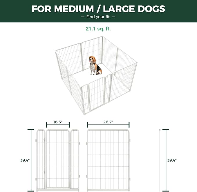 FXW Homeplus Unleashed Indoor Dog Playpen - Stress-Free and Safe Play, Heavy Duty 40 Inch 8 Panels with Magnetic Hook & Loop Patch Board for Medium and Large Dogs, White│Patented
