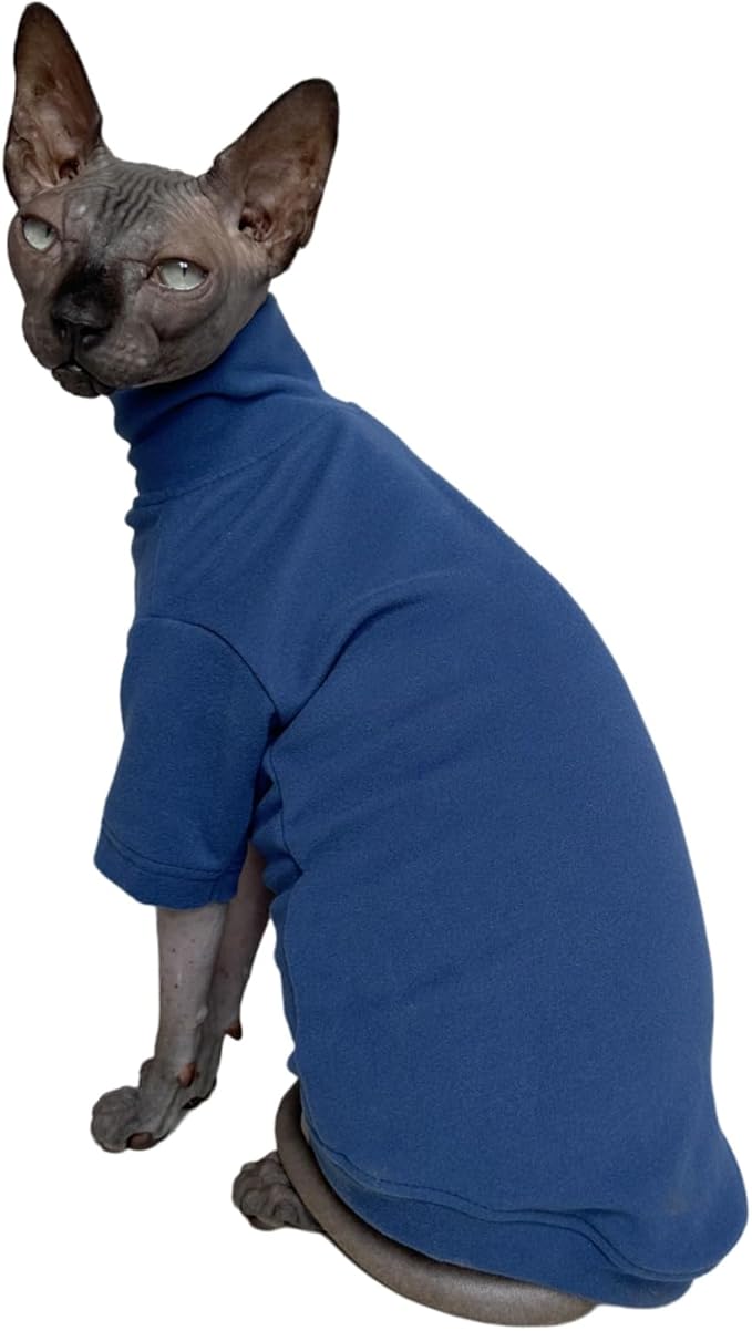 Sphynx Cats Solid Warm Fleece Shirt Cat Turtleneck Undershirt Thermal Hairless Cat Clothes for Sphynx, Devon, Cornish Cat Clothes and Small Kitten and Dogs (Ocean, X-Large)