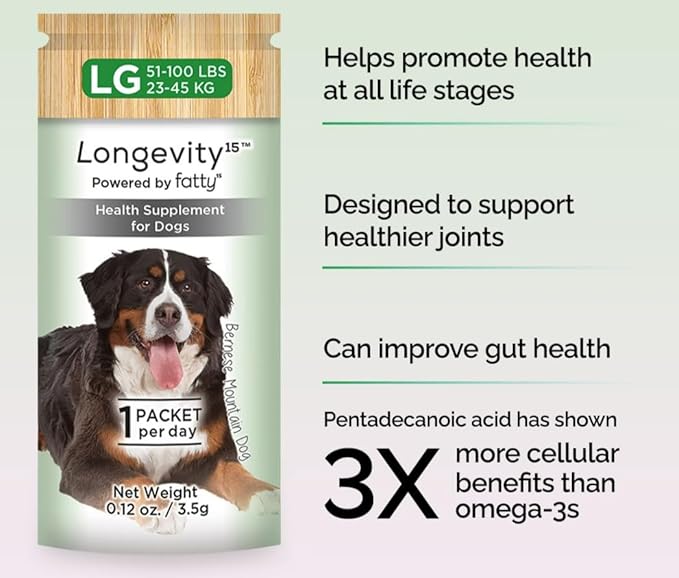 Longevity15 – C15:0 – Fatty Acid Health Supplement for Dogs – Healthy Pet Supplies – for Extra Large Dogs, 3 Pack
