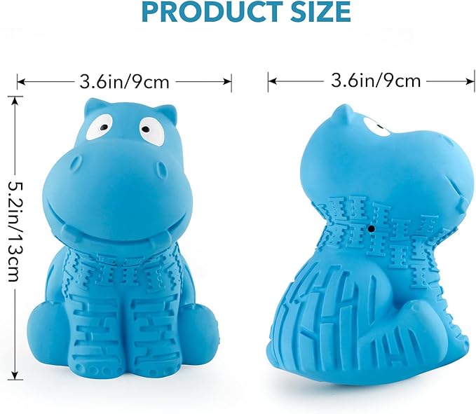 petizer Indestructible Squeaky Dog Toy for Aggressive Chewers - Durable, Natural Latex Toy for Small, Medium, Large Dogs - Blue Hippo