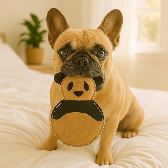 Natural Suede Leather Chew Toy for Adult Dogs, Puppies, | Tough, Durable, and Fun | Chewing Interactive Pet Toy (Bone) (Panda Shape)