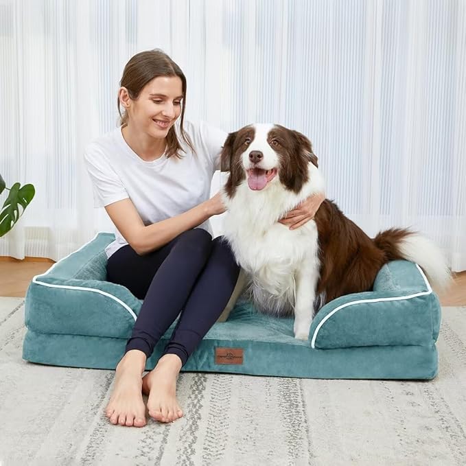 Comfort Expression XXL Waterproof Orthopedic Dog Bed for Extra Large Dogs, Orthopedic Foam Dog Sofa Bed with Washable Removable Cover & Non-Slip Bottom(XX-Large,Washed Blue)