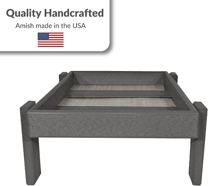 Amish American Made Platform Bird Feeder, Free Standing Ground Bird Feeders for Outdoors, for Wild Birds, Chicken, Squirrel, Gift for Birdwatchers (Dark Gray with Reinforcement)